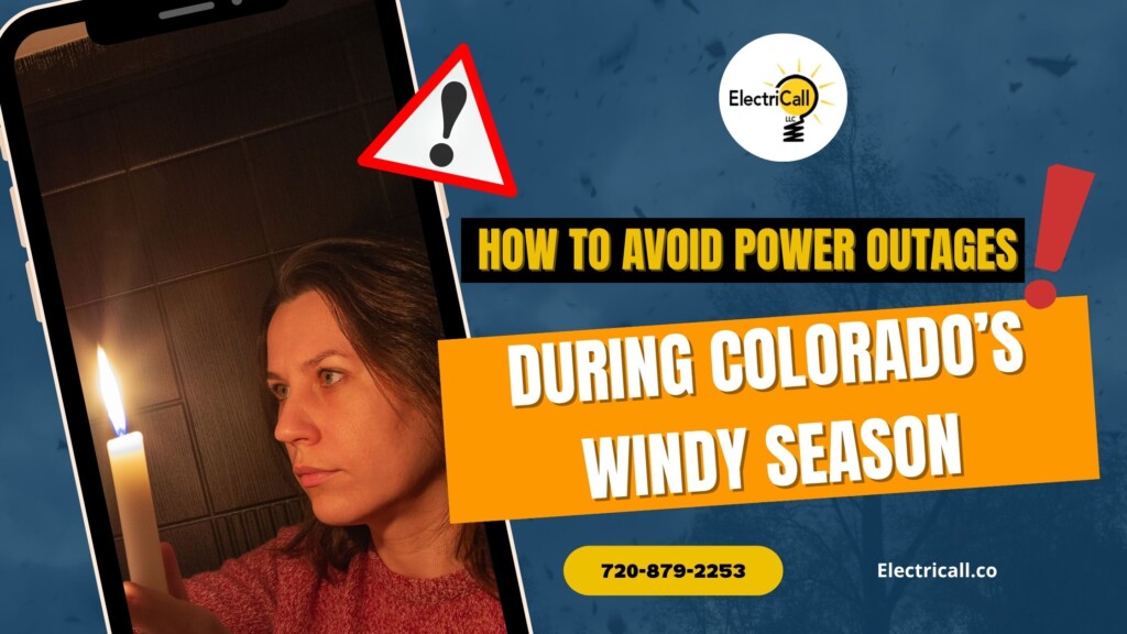 Woman holding candle during Colorado windstorm power outage illustrating electrical safety and prevention tips by ElectriCall