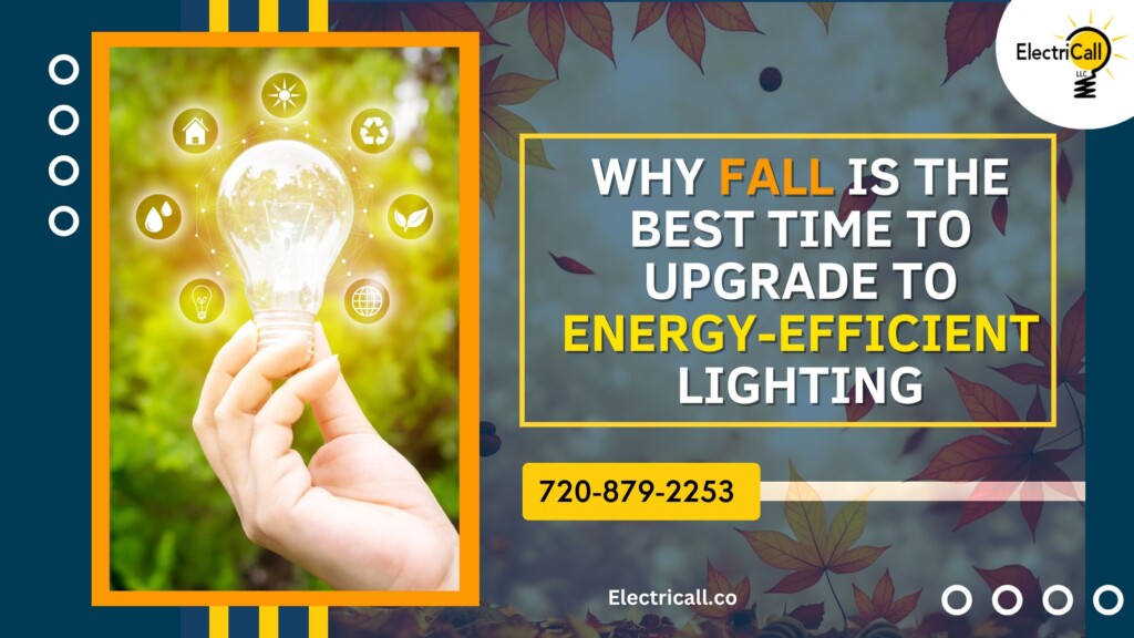 Hand holding glowing LED bulb symbolizing energy-efficient lighting upgrade for Denver homes in fall