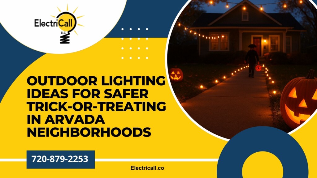 Outdoor lighting setup with pumpkins and illuminated walkway showing safe trick-or-treating ideas for Arvada homes by ElectriCall.